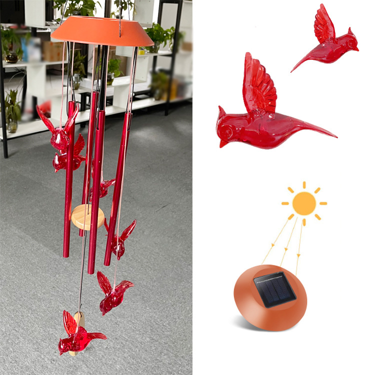 Outdoor solar wind chime lights, garden lights, garden decorative lights, butterfly and hummingbird outdoor landscape lights details Picture