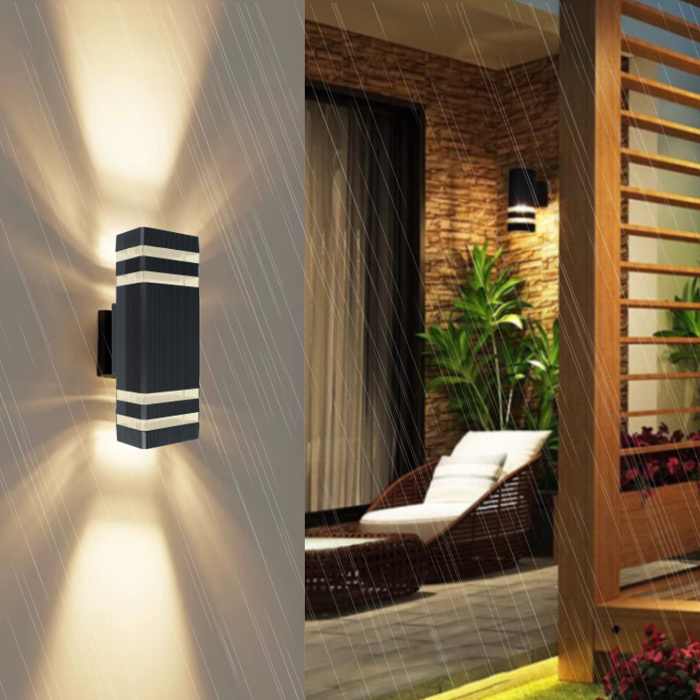 Outdoor wall lamp, waterproof wall lamp, double-head upper and lower luminous, courtyard, corridor and front door lamp, square E27 lamp head model details Picture