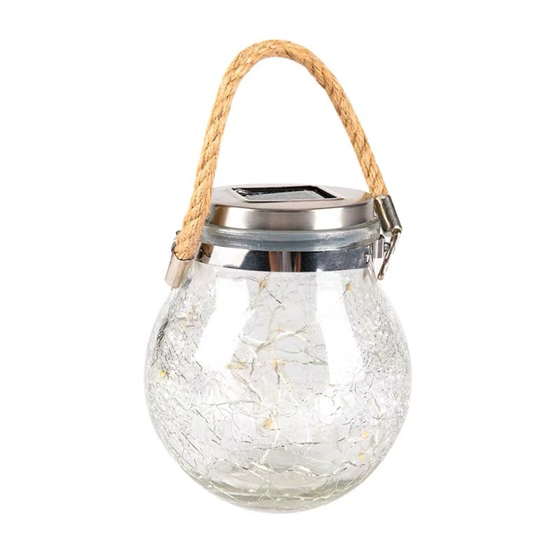Solar crack bottle lamp, Mason bottle, villa courtyard garden decoration, yard balcony hanging tree, wish lantern, night light Item Picture