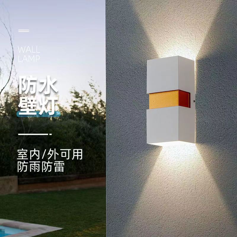 Wall lamps, outdoor waterproof led exterior wall lamps, outdoor entrance wall washing lamps, double-head up and down illumination lamps, background wall lamps details Picture