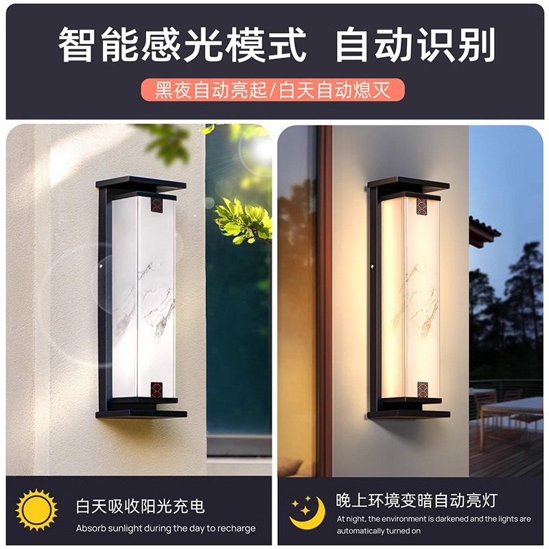 New Chinese-style solar wall lamps, outdoor waterproof garden lamps, outdoor terrace and balcony lamps, villa entrance and home column lamps Application Scenario