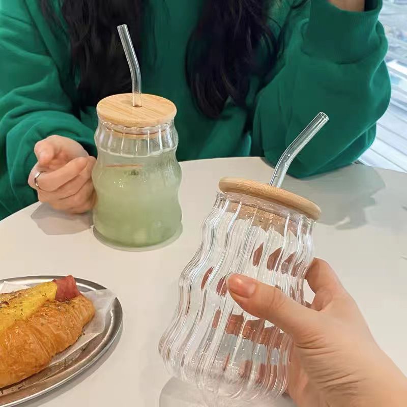 Household high borosilicate glass transparent glass single-layer caterpillar cup Office lemon juice milk threaded water cup Specification drawing