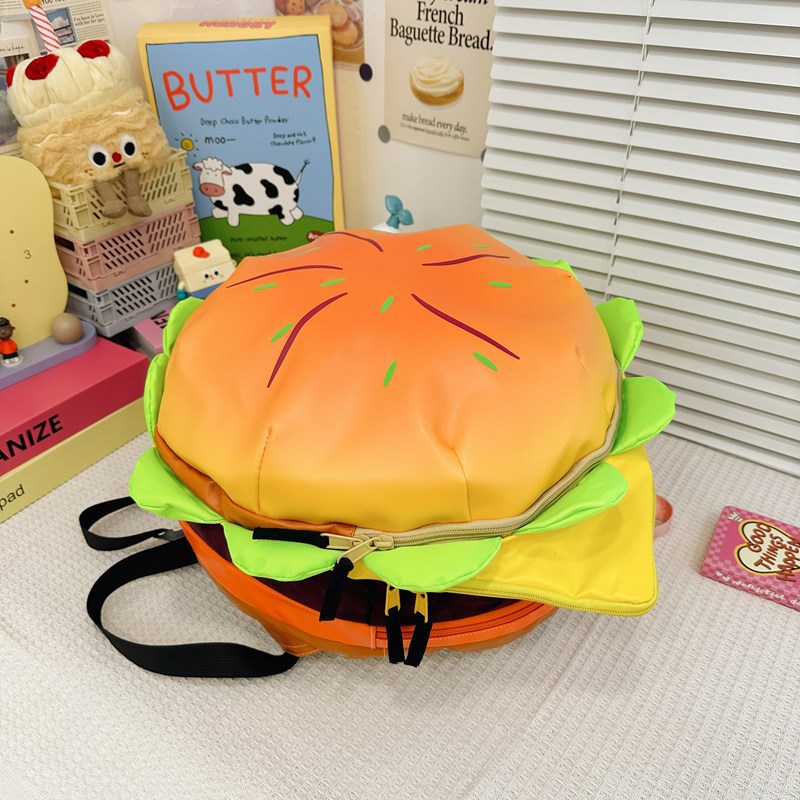 The same style of cheese burger backpack as Xiaohongshu is cute and funny. It's a student schoolbag with a large capacity and a trendy bag for traveling Specification drawing