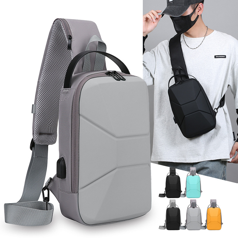 Factory wholesale of new summer chest bags, crossbody bags, men's waterproof USB charging shoulder bags, and light motorcycle small bags details Picture