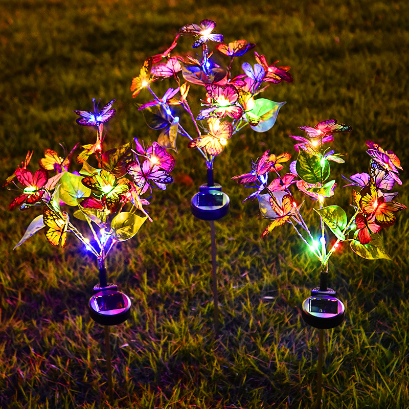 New solar-powered outdoor courtyard led21 lights, four-color butterfly flower lawn lights, garden decorative ground insert flower lights Application Scenario