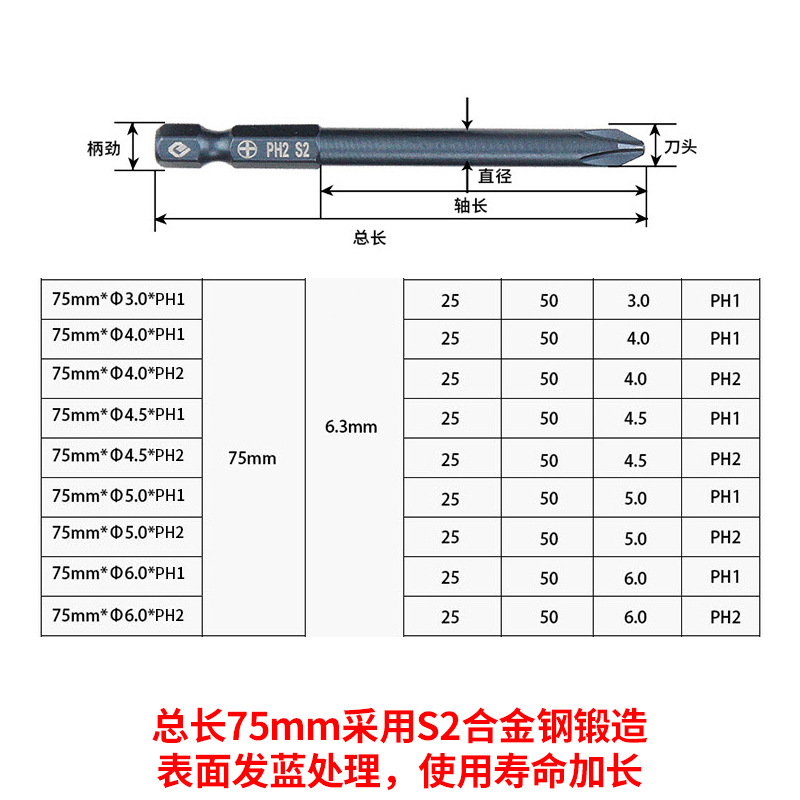 High-hardness cross-head S2 industrial-grade strong magnetic screwdriver with an extended air screwdriver bit undefined