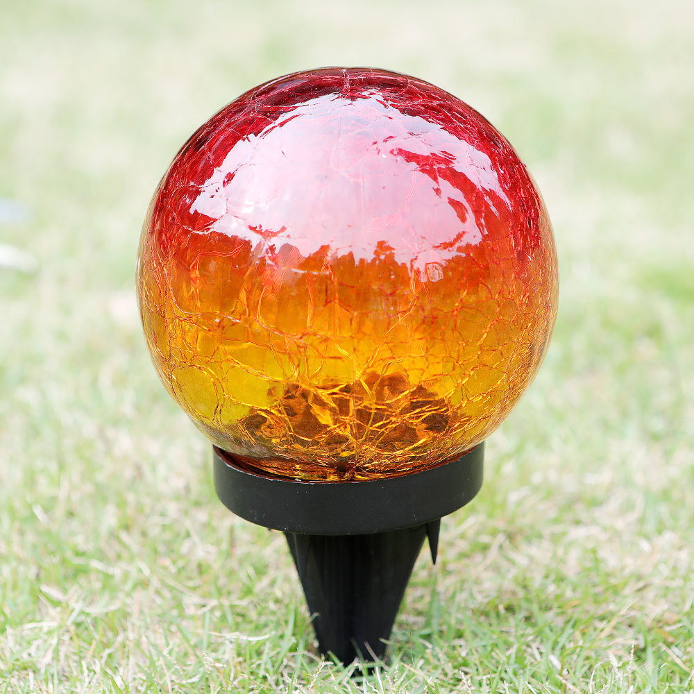 Amazon solar gradient red crack ball lamp, outdoor waterproof garden lamp, courtyard decoration lawn lamp, glass Specification drawing