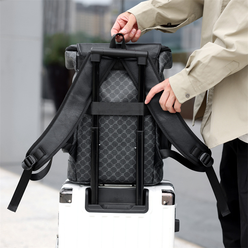 Cross-border 2025 New style backpack for men, casual printed texture business computer bag, color-blocked business travel backpack Specification drawing