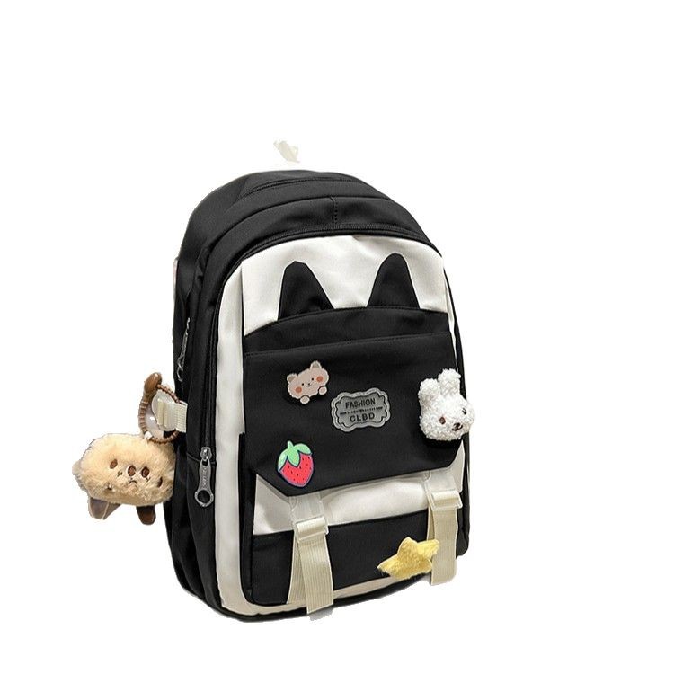 New trendy double-shoulder bag with color-blocking splicing, large-capacity girls' double-shoulder bag, simple and versatile, factory direct sales Item Picture