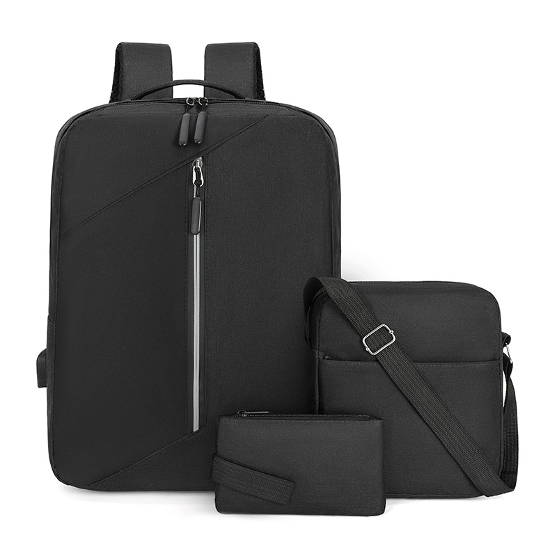 Fashionable and simple men's business backpack three-piece set, large-capacity outdoor casual backpack with contrasting colors, college student schoolbag Specification drawing