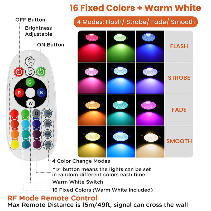 Cross-border low-voltage 12V outdoor RGBW floor light, courtyard landscape buried light, RF remote control garden ground deck well light details Picture