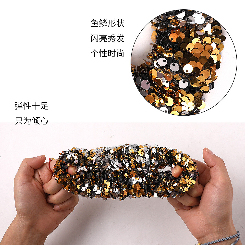Qiyue Cross-border's new dual-color mermaid flip large Intestine ring, fish scale large sequined large intestine hair ring and hair accessory B169-A details Picture