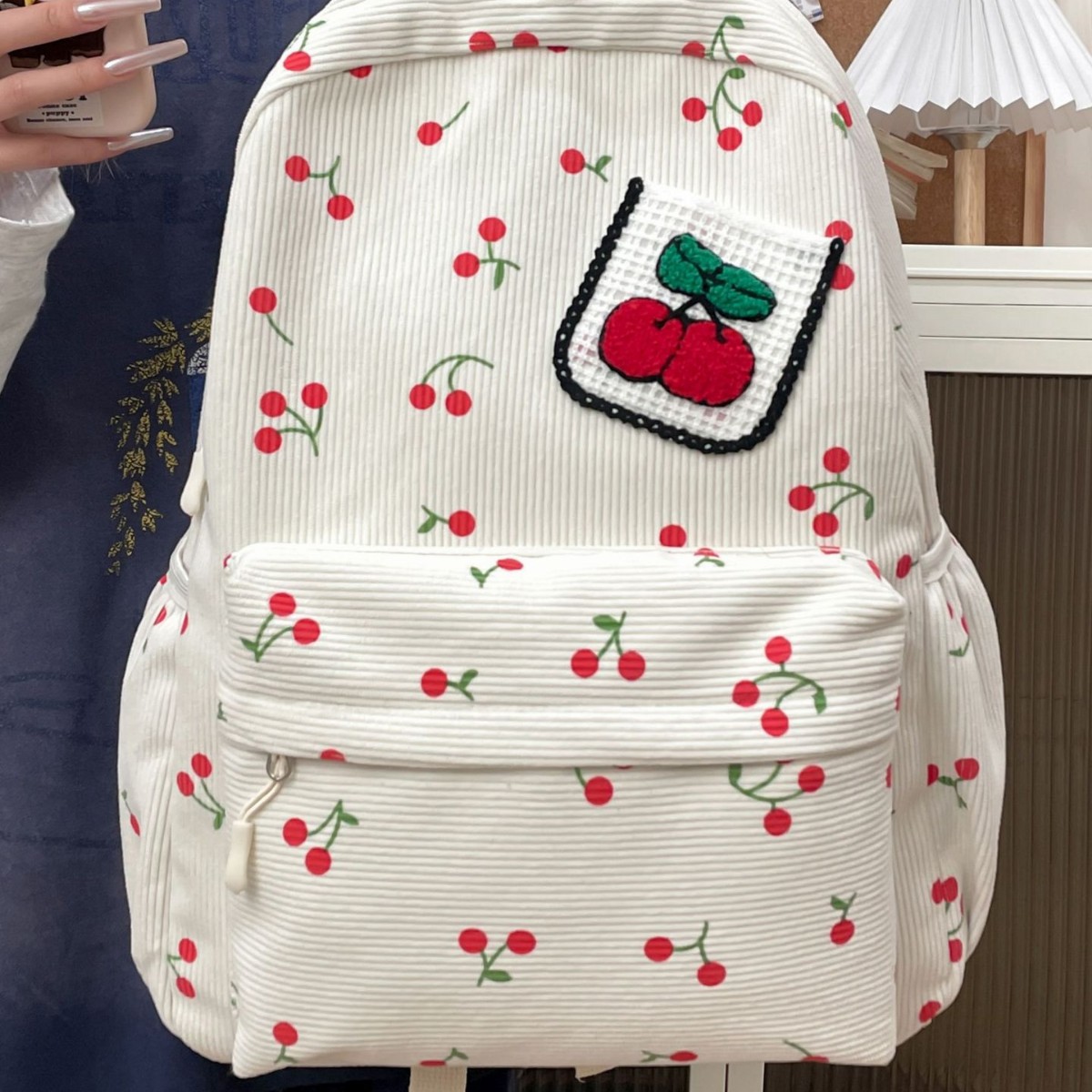 Fashionable new schoolbag for girls, fresh and artistic student backpack, cherry blossom and college style backpack full figure