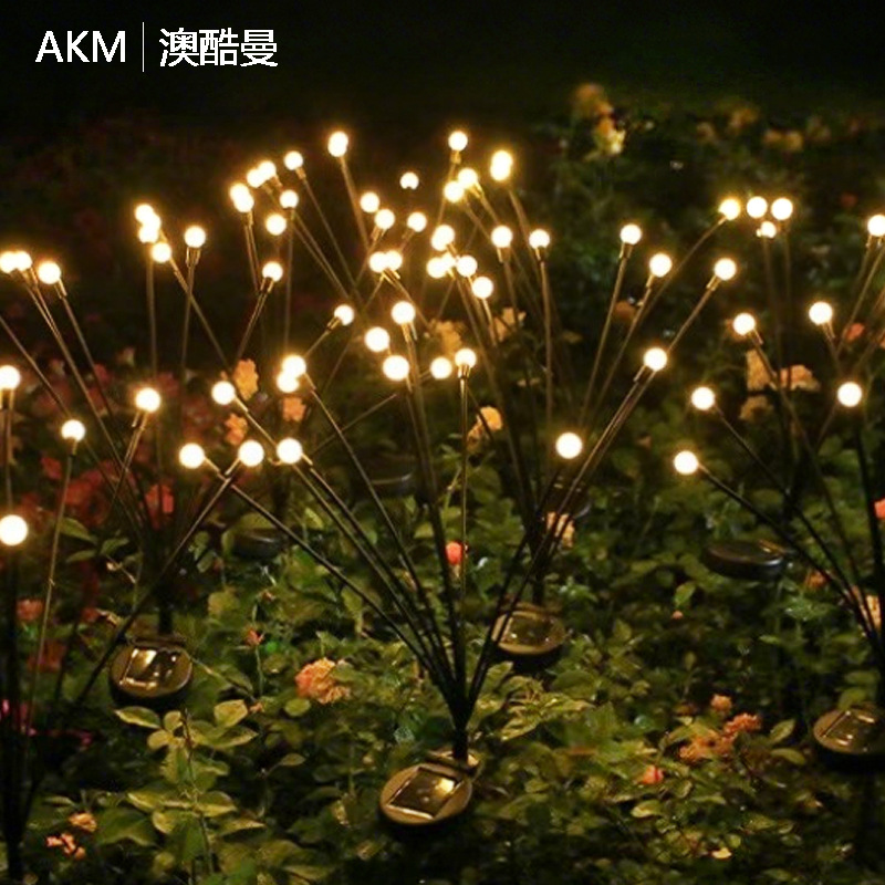 Solar-powered outdoor courtyard wind-driven 8-head firefly cross-border new type ground plug lamp garden decorative lawn lamp full figure