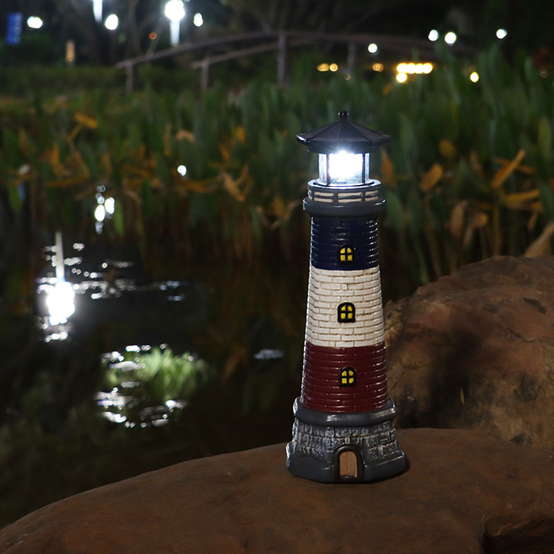 European and American style outdoor garden waterproof solar resin lighthouse ornaments, garden lights, landscape lights, floodlights and spotlights Specification drawing