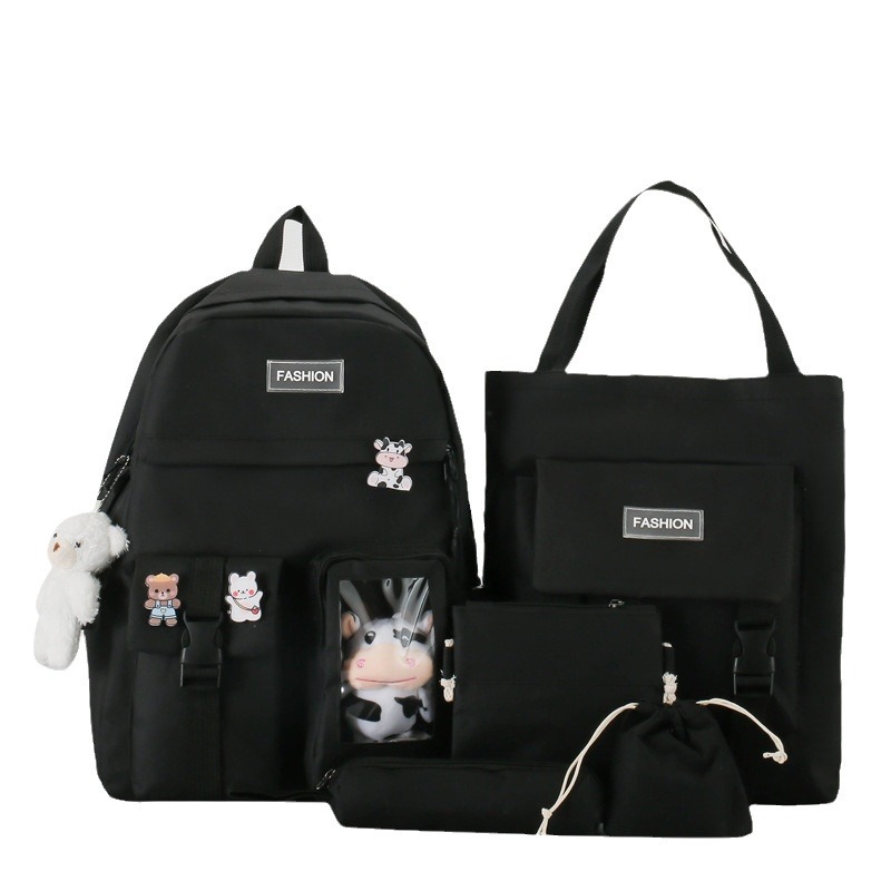 Japanese-style cute girl schoolbag, campus junior high school and senior high school students' backpack, large-capacity Korean version backpack five-piece set Item Picture