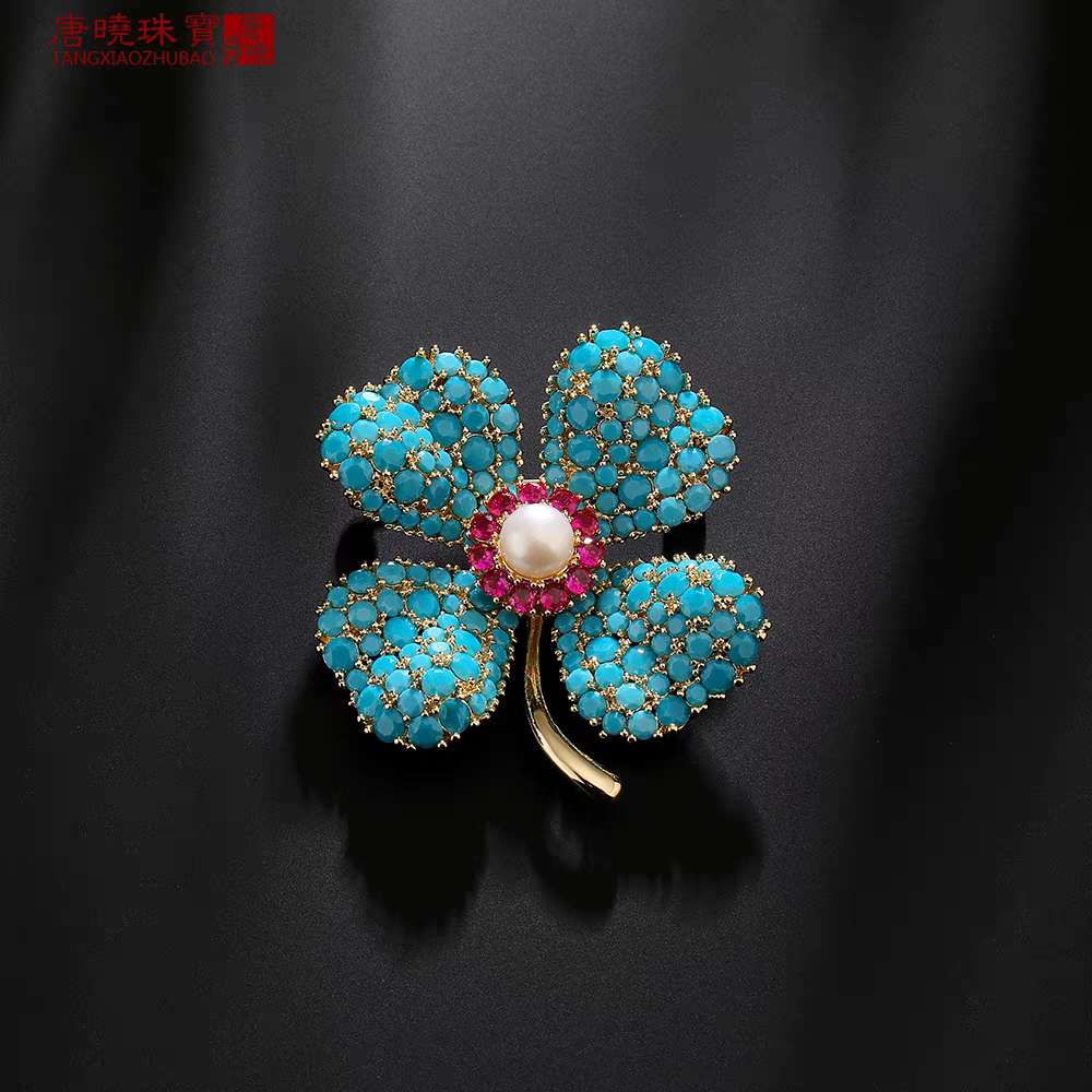 Nueva luz lujo zircon lucky grass broche de perlas de agua dulce mujer de lujo de lujo details Picture