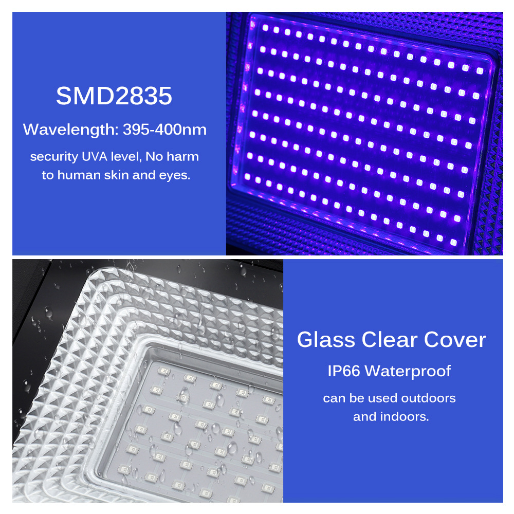 100W ultraviolet curing lamp, 395nm fluorescent detection lamp, shadowless glue UV curing lamp, LED purple light floodlight Specification drawing