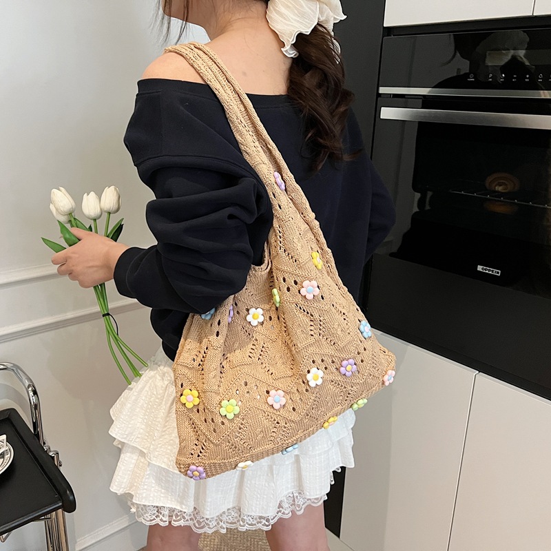 Hollowed-out fashionable woven large-capacity bucket bag for women 2025 new style fashionable lightweight bag, versatile single-shoulder bag Specification drawing
