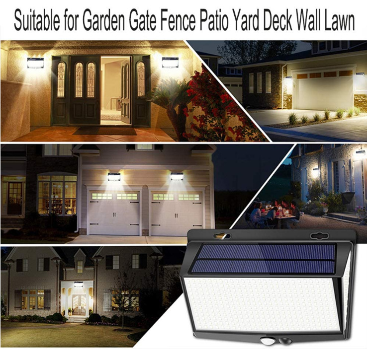 Solar lamps, outdoor courtyard landscape wall lamps, human-sensing 468LED lighting, household road fence lamps Specification drawing