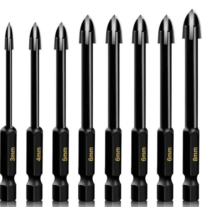 Cross-border tile short cross straight handle four-edge drill bit, full tile glass ceramic concrete cement wall triangular drill bit details Picture