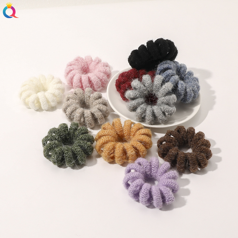 Qiyue Korean autumn and winter woolen telephone line hair tie, simple and elegant, popular female hair tie rubber band hair rope details Picture