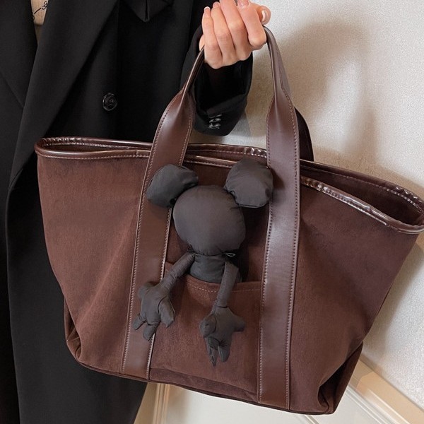 New large-capacity versatile handbag, cute doll tote bag, velvet surface, retro high-end texture single-shoulder bag Specification drawing