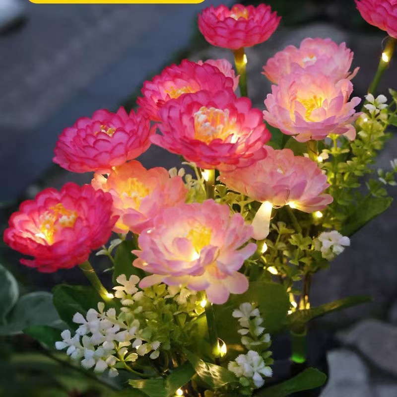 New 7-head solar snow lotus flower lantern, outdoor simulation flower lantern, courtyard decorative light, LED artificial flower ground insert lawn light details Picture