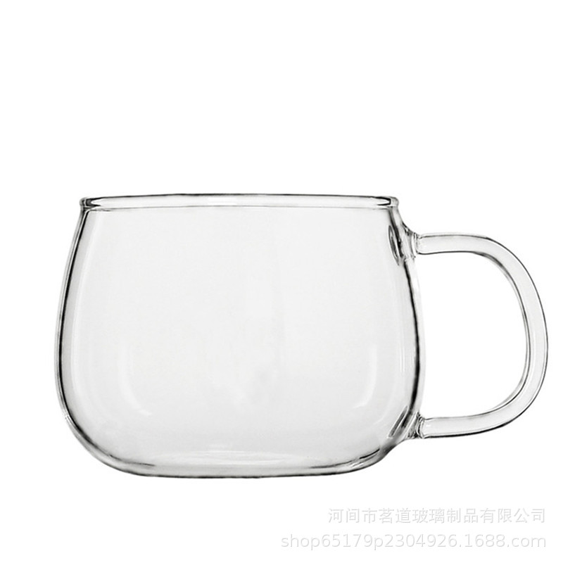 Household high borosilicate glass green tea cups, office water cups with transparent handles, single-layer glass coffee cups, flower tea cups Item Picture