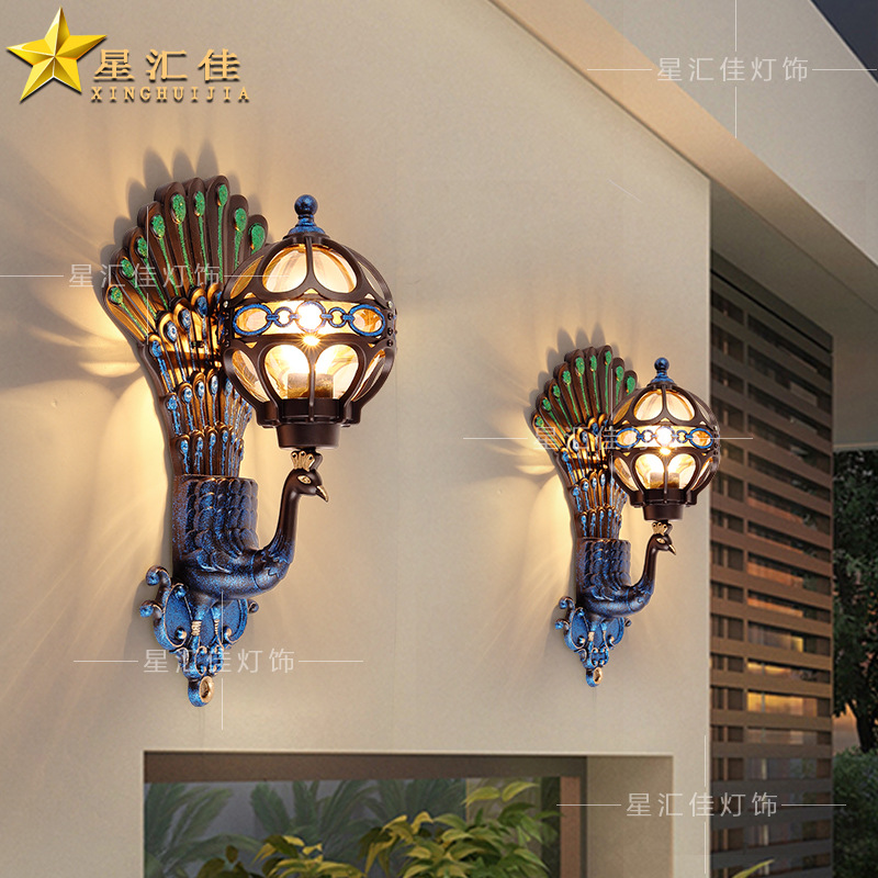 Wall lamps, courtyard outdoor waterproof, villa exterior walls, main entrance columns, balconies, outdoor courtyard walls, peacock garden lights details Picture