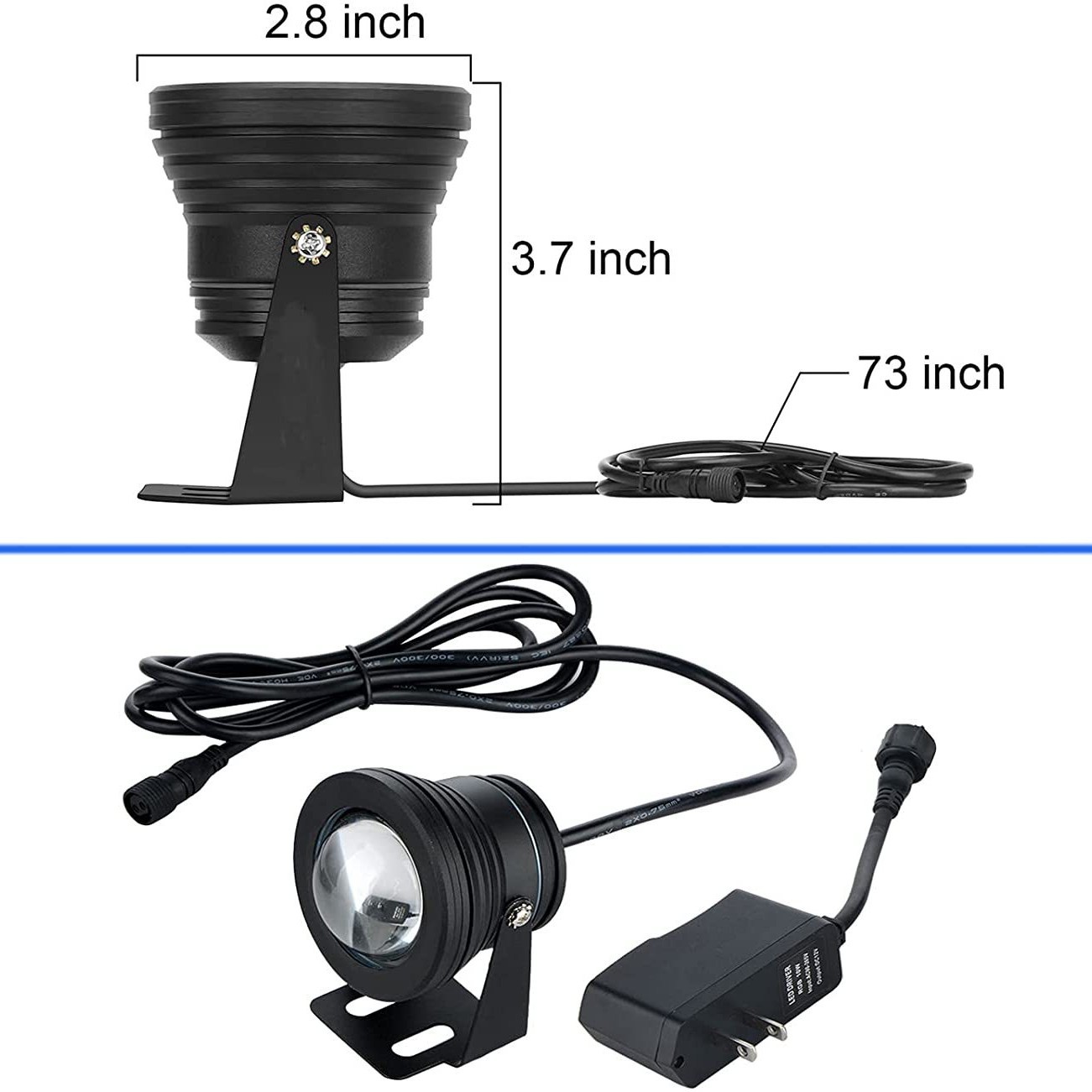 RGB underwater light, 10W outdoor waterproof spotlight, adjustable seven-color remote control landscape light with plug, pool light Item Picture