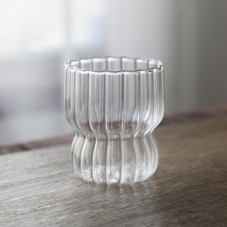 Cute striped chubby cup, home ice cream cup, milk breakfast oatmeal cup, creative high borosilicate glass water cup full figure