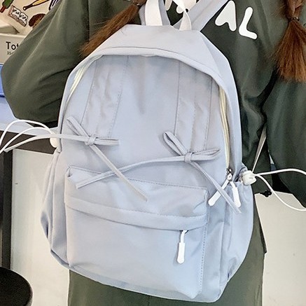 2024 Fresh and clean pleated drawstring cute bow design backpack for women's travel lightweight small backpack full figure