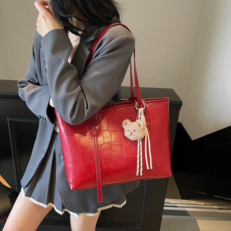 High-end stone-patterned large-capacity hand-held tote bag for women 2025 new style, fashionable and simple solid color commuting single-shoulder bag details Picture