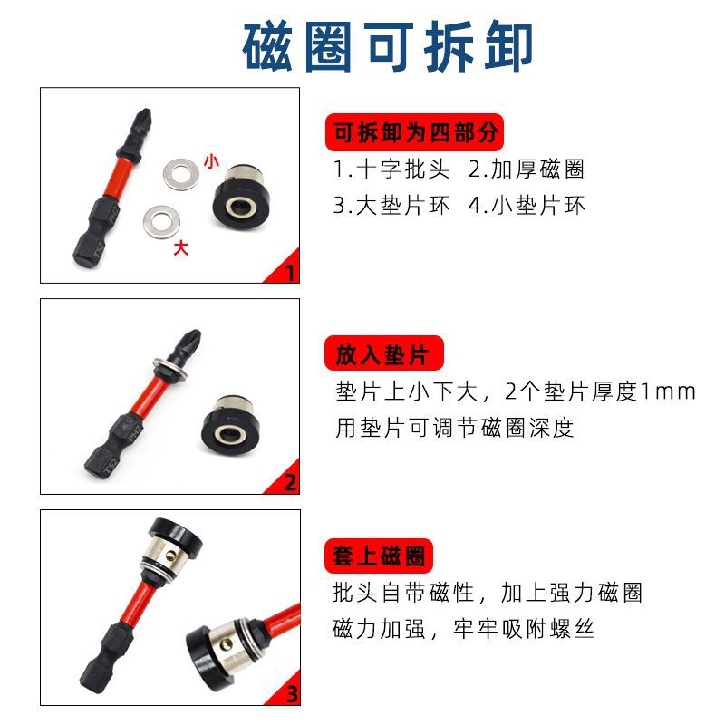 Limit gypsum board adjustable strong magnetic ring positioning screwdriver head anti-impact and anti-slip woodworking ceiling special screw cross Specification drawing
