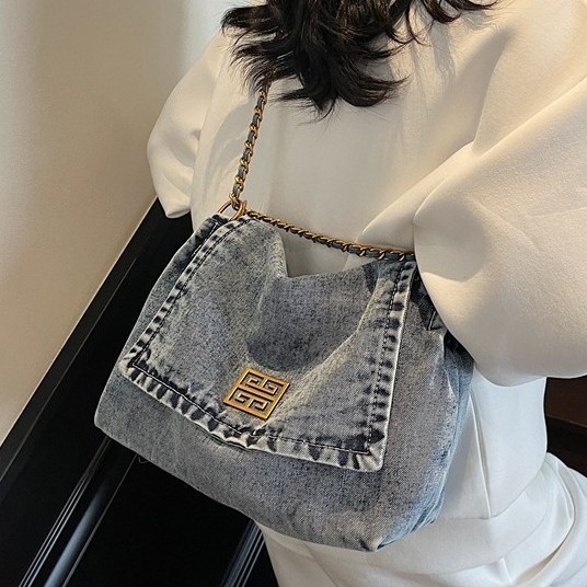 Casual commuting large-capacity denim women's bag 2025 new style versatile chain single-shoulder crossbody bag Tote bag details Picture
