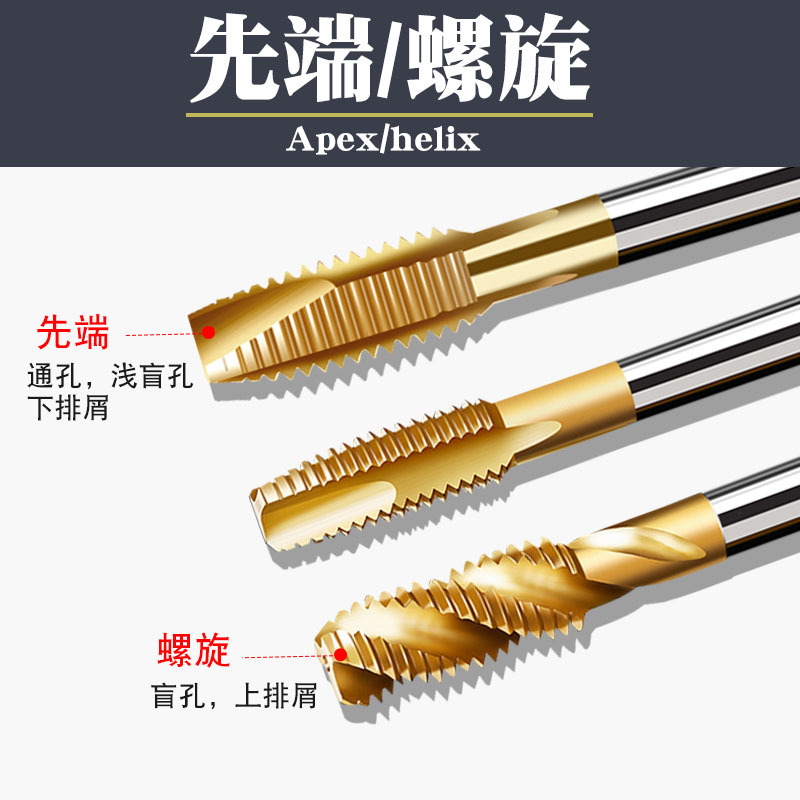 Factory direct sales of machine spiral taps, high-speed steel titanium-coated cobalt-containing taps, stainless steel drilling tools, end taps details Picture