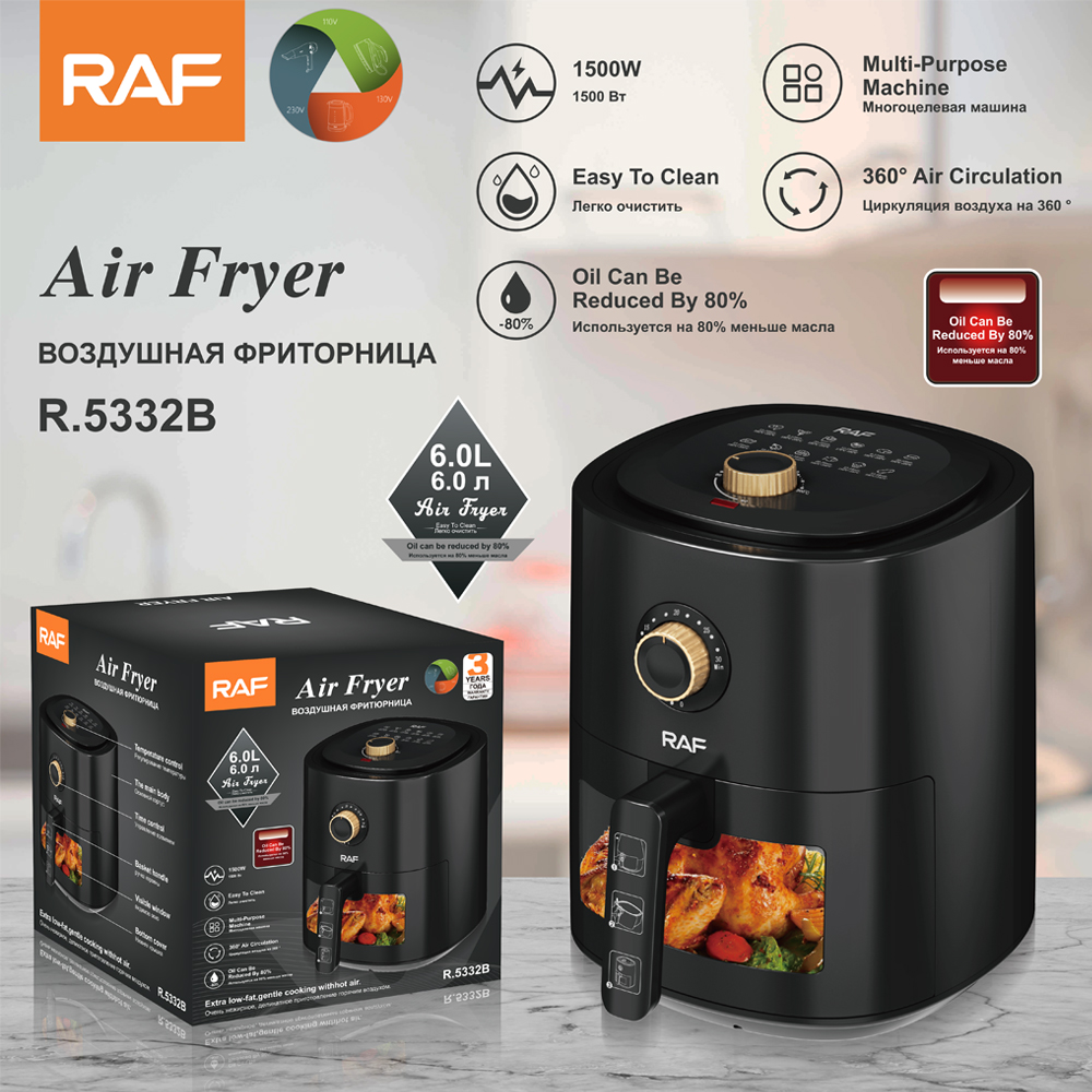 RAF Cross-border European standard visual air fryer, smoke-free, multi-functional household large-capacity French fries machine, multi-functional 4L full figure