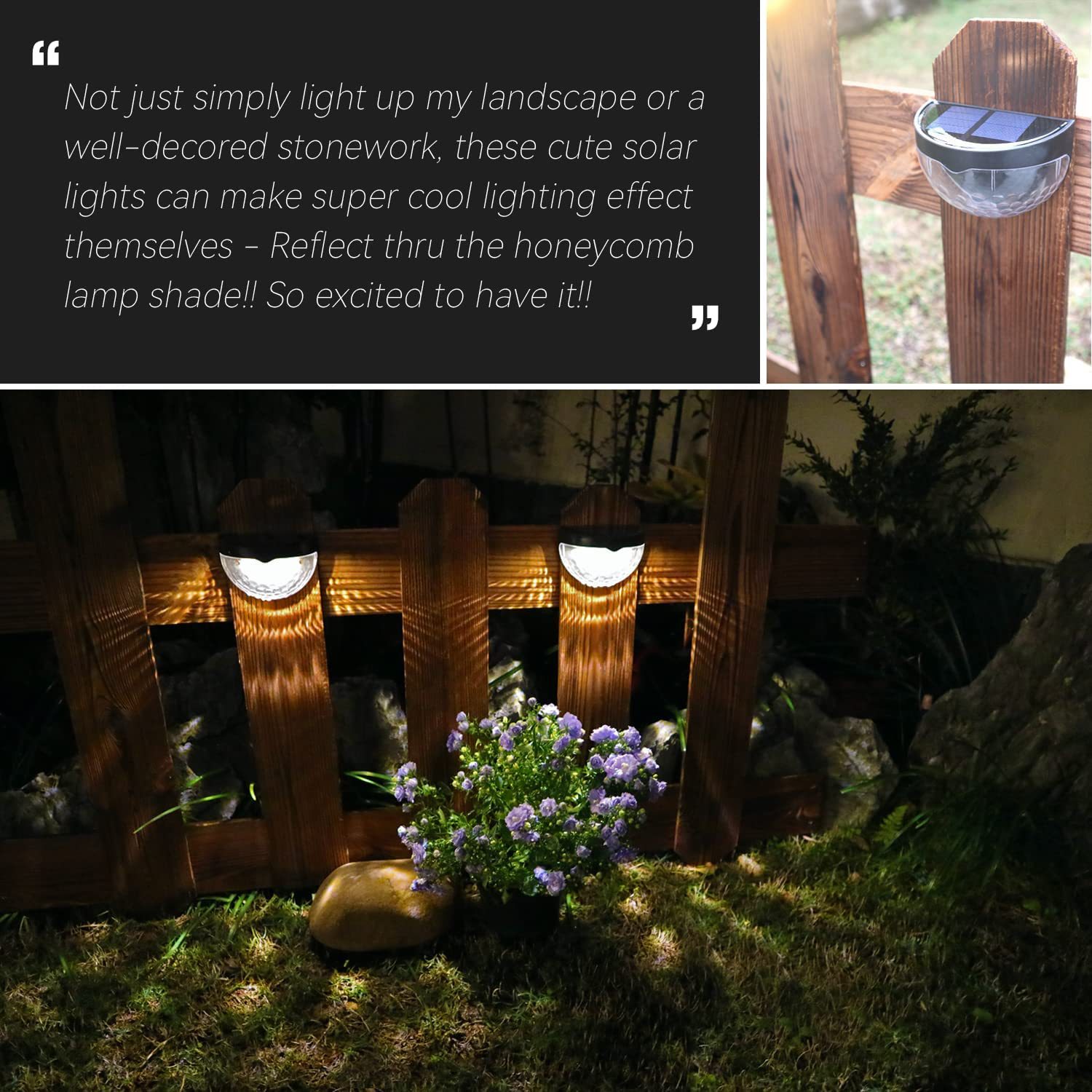 Solar 6-LED semi-circular fence light, outdoor light and shadow night light, black and white wall lamp, surface mount water drop staircase light Application Scenario