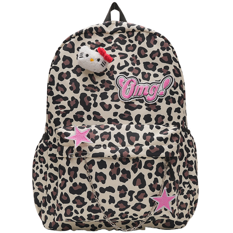 The new cartoon girl leopard print backpack is cute and has a large capacity. It is a versatile and fashionable backpack for students Item Picture