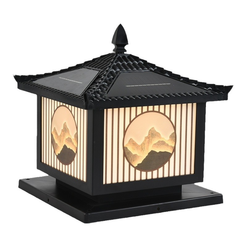 Solar skid-mounted column head lamp, outdoor villa waterproof fence column lamp, door column, household outdoor garden courtyard lamp Item Picture