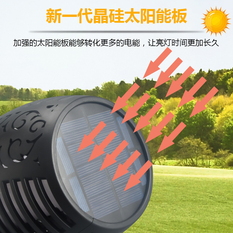 Solar flame lights, outdoor 12LED torches, ground socket lights, lawn lights, atmosphere lights, courtyard decorative lights, landscape lights Specification drawing