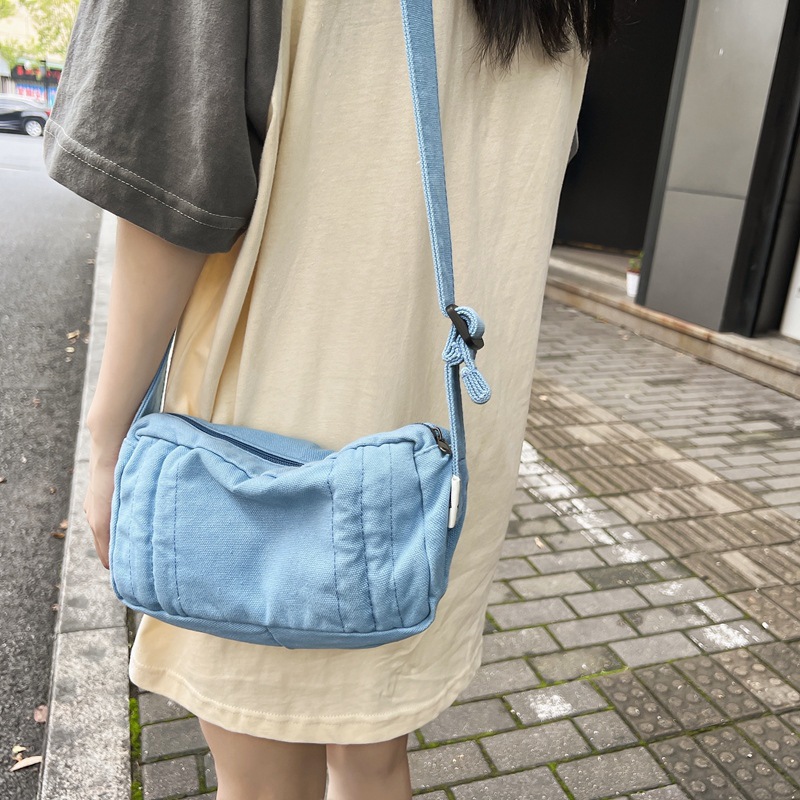 2022 New Summer small bags, women's single-shoulder bag, washed canvas bag, Korean-style mini phone bag, artistic crossbody bag details Picture