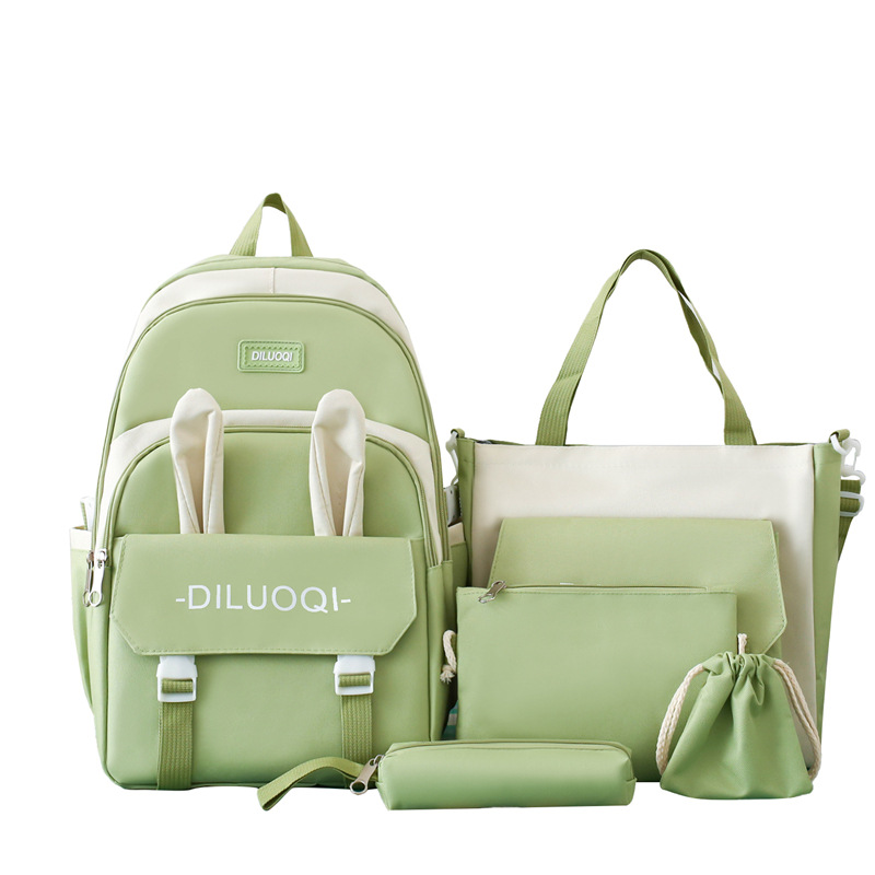 A cute and fresh high-capacity backpack for junior high school students, a five-piece set of schoolbags for girls to reduce burden and protect the spine Item Picture