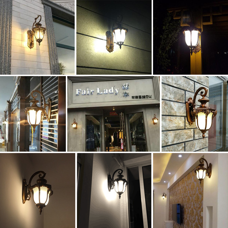European-style retro bedroom lamps, bedside lamps, courtyard balcony living room lamps, corridor and villa Chinese-style waterproof wall lamps Specification drawing