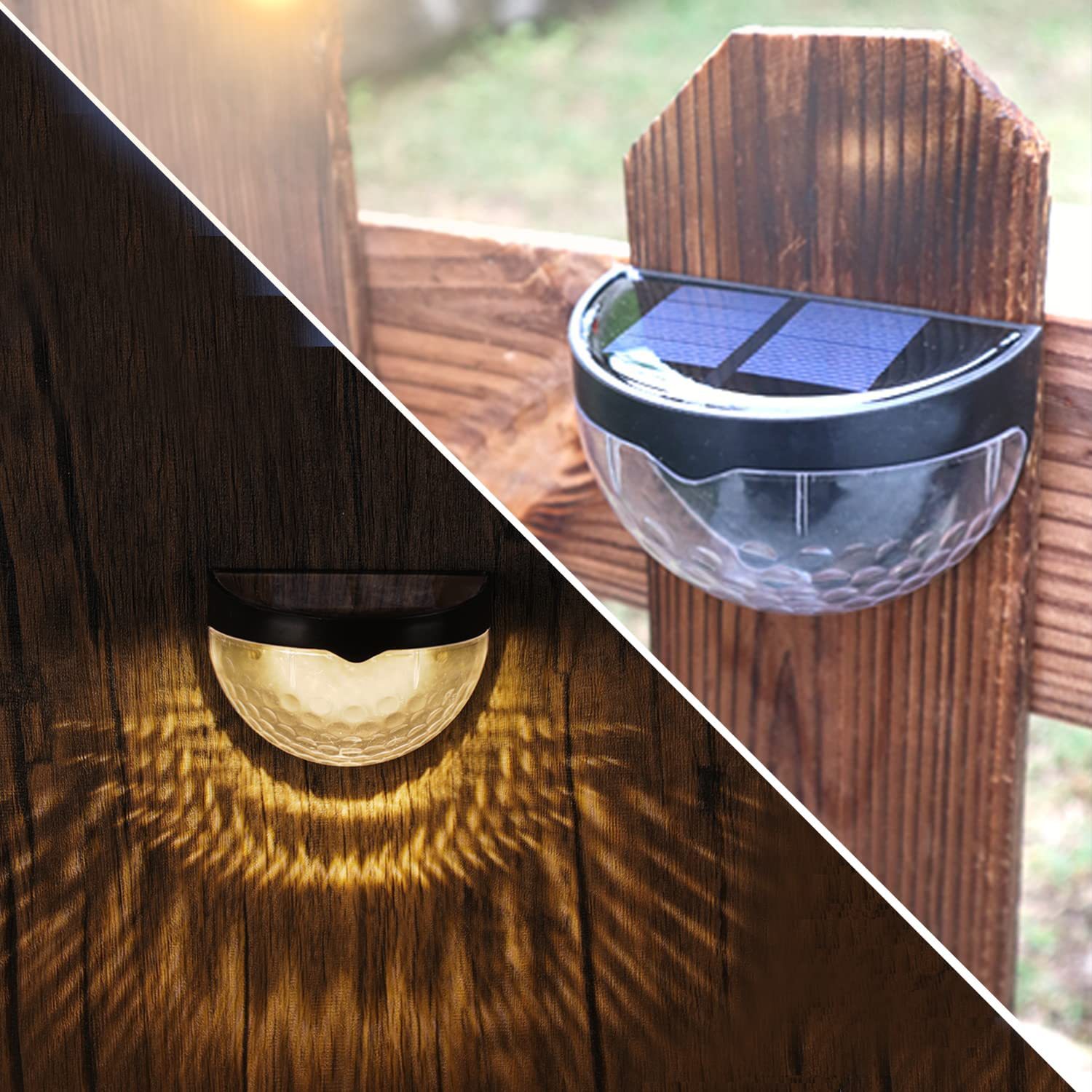 Solar 6-LED semi-circular fence light, outdoor light and shadow night light, black and white wall lamp, surface mount water drop staircase light details Picture