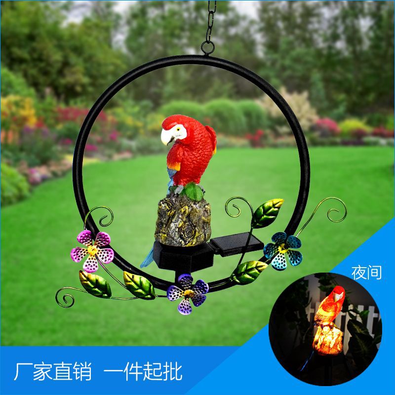 Modern courtyard decoration resin parrot wind chime lamp pendant, solar LED sensor light, garden landscape lawn light full figure