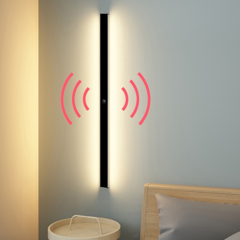Outdoor waterproof human body sensor wall lamps, long strip villa gate courtyard lamps, project wall-washing lamps, decorative background wall lamps full figure