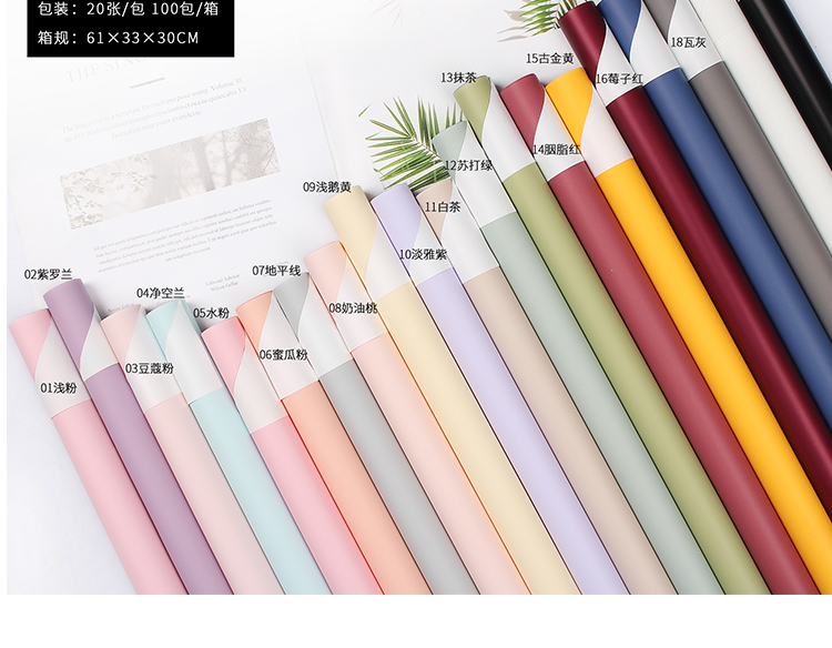 禧花侬清新马卡龙色白底欧雅纸双面双色花艺防水包装纸礼品包装纸详情11