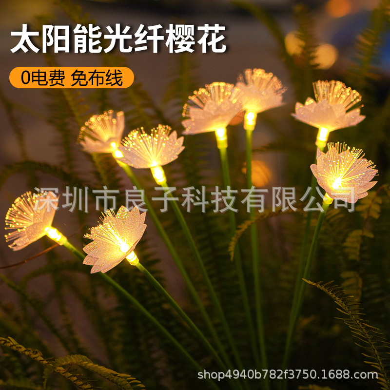 Solar outdoor garden lights, garden decoration, fiber optic cherry blossom lights, new mushroom-shaped luminous ground plug lawn jellyfish lights details Picture